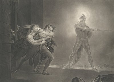 Hamlet, Horatio, Marcellus und der Geist, Shakespeare, Hamlet, erstmals veröffentlicht 1796, neu aufgelegt 1852 von Robert Thew