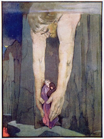 Antäus setzt Virgil und Dante im letzten Kreis der Hölle ab, um 1910 (Farblithografie) von Robert Traill Rose