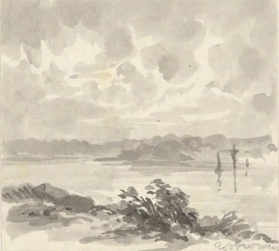 Landschaft - Blick auf einen See und Hügel von Robert Walter Weir