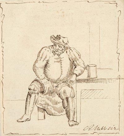 Skizze eines sitzenden Mannes mit Krug, möglicherweise Falstaff von Robert Walter Weir