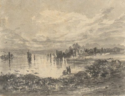 Blick auf See und Berge mit Figuren von Robert Walter Weir