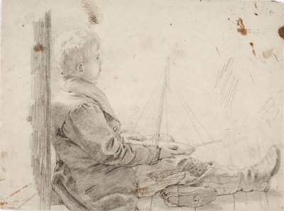 Sitzender Junge mit Segelboot im Schoß von Robert Wilhelm Ekman