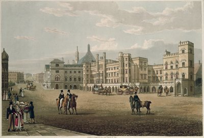 Ansicht des House of Lords und Commons, vom Old Palace Yard aus, veröffentlicht 1821 von Colnaghi und Co. von Robert the Elder and Younger Havell