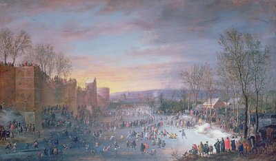 Eislaufen auf dem Stadtgraben in Brüssel, 1649 von Robert van den Hoecke