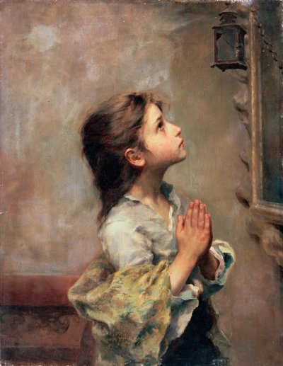 Betendes Mädchen, italienisches Gemälde des 19. Jahrhunderts von Roberto Ferruzzi