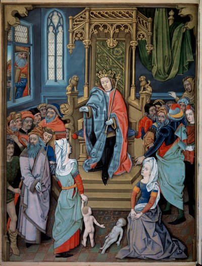 Salomons Urteil. Zwei Frauen behaupten, die Mutter desselben Kindes zu sein. Miniatur aus „Stundenbuch von Charles d