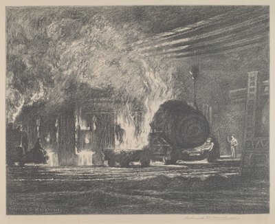 Stahl wird in einen offenen Herdofen gegossen von Roderick D. MacKenzie