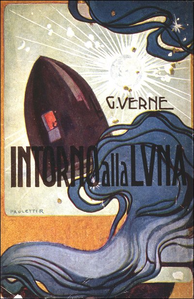 Cover. Illustration von Intorno alla luna (Von der Erde zum Mond) von Jules Verne von Rodolfo Paoletti