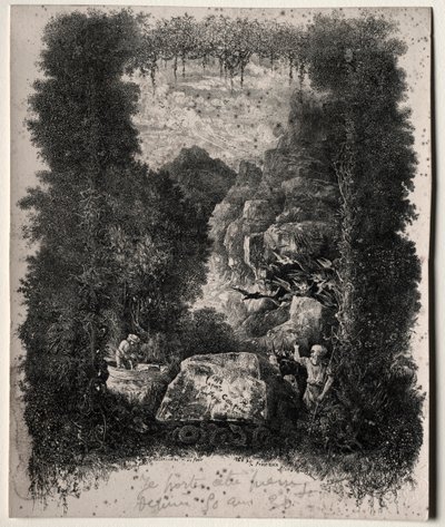 Erstes Frontispiz für Fabeln und Märchen von Thierry-Faletans, 1868 von Rodolphe Bresdin