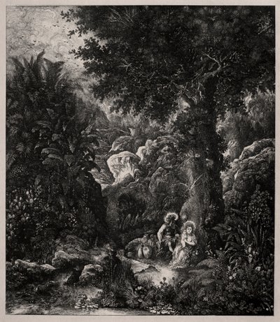 Ruhe auf der Flucht nach Ägypten mit einem gesattelten Esel, 1871 von Rodolphe Bresdin