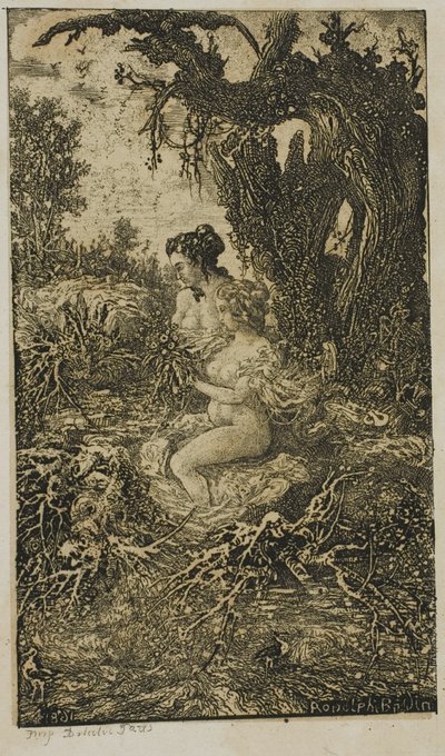 Zwei Frauen baden am Wasser, aus Revue Fantaisiste von Rodolphe Bresdin