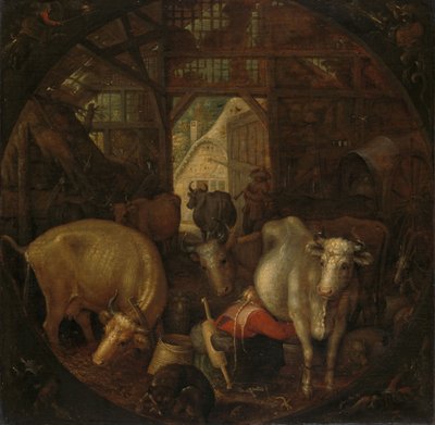 Kühe im Stall; Hexen in den vier Ecken von Roelandt Jacobsz. Savery