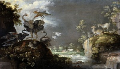 Landschaft mit Strauß, um 1625 von Roelandt Jacobsz. Savery