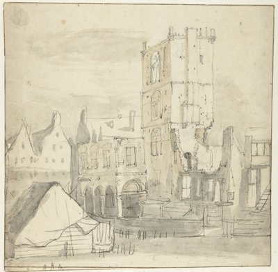 Ruinen des alten Rathauses, Amsterdam, nach dem Brand von 1652 von Roelant Roghman (attributed to)