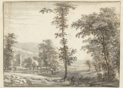 Waldlandschaft mit einem Reisenden auf einem Pfad von Roelant Roghman