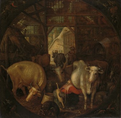Kühe im Stall; Hexen in den vier Ecken von Roelant Savery