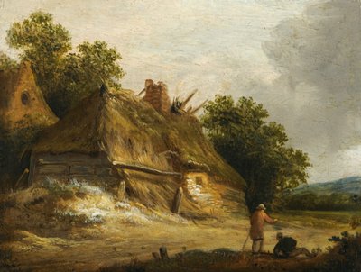 Zwei Figuren, die an einem Haus vorbeigehen von Roelof Jansz van Vries