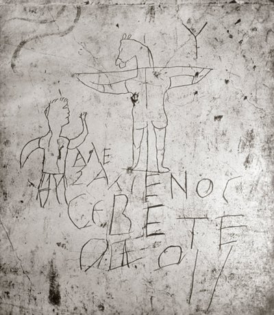 Blasphemisches Graffito einer Kreuzigung von Roman
