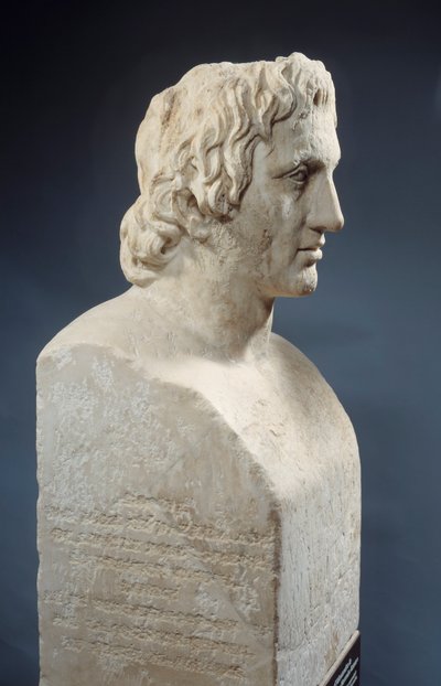 Büste von Alexander dem Großen, bekannt als „Hermes Azara“, römische Arbeit nach einer Bronzestatue von Lysippos. Um 330 v. Chr. Paris, Louvre Museum von Roman