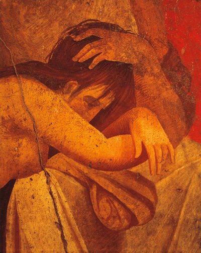 Detail des Freskos, das Geißelungen darstellt, Zweiter Pompejanischer Stil, aus der Villa der Mysterien, Pompeji, Kampanien, Römische Zivilisation von Roman