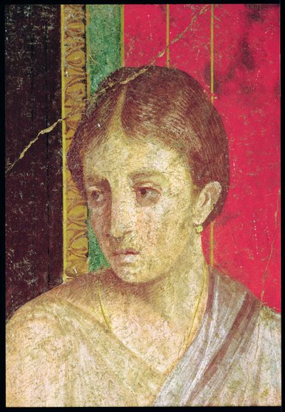 Detail des Kopfes der sitzenden Mutter aus der Katechismusszene, Nordwand, Oecus 5 von Roman