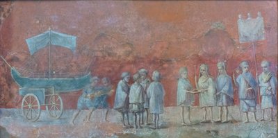 Fresko-Fragment eines Kalenders, der die Navigation Isidis darstellt, ein propitiatorisches Fest zu Beginn einer Reise, das den Monat März repräsentiert, drittes Jahrhundert n. Chr. von Roman