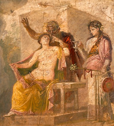 Fresko mit erotischem Motiv, das eine dionysische Szene darstellt, aus Pompeji (UNESCO-Weltkulturerbe) von Roman