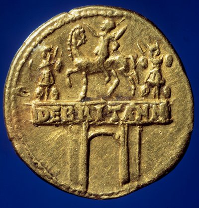 Goldmünze mit Darstellung des Triumphbogens von Kaiser Claudius I. (10-54) (Tiberius Claudius Nero Drusus oder Germanicus) zur Erinnerung an seine Siege in Britannien. Paris, B.N. von Roman
