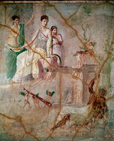Herakles und Omphale Römisches Fresko des 3. pompejanischen Stils aus Pompeji (Fresko aus Pompeji) 40-60 n. Chr. Dim 88x103 cm Aufbewahrt im Nationalen Archäologischen Museum von Neapel Italien von Roman