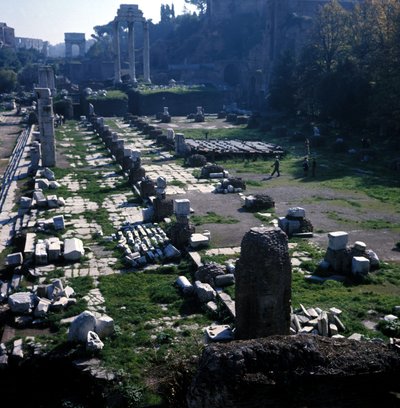 Ort, an dem die Basilica Giulia von Caesar um 54 v. Chr. begonnen und von Augustus (Octavian) (63 v. Chr. - 14 n. Chr.) vollendet wurde - Forum Romanum, Rom. von Roman
