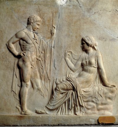 Neo-attische Kunst: Relief, das den Mythos von Telephos darstellt. 1. Jahrhundert v. Chr. Aus Ercolano (Herculaneum) von Roman
