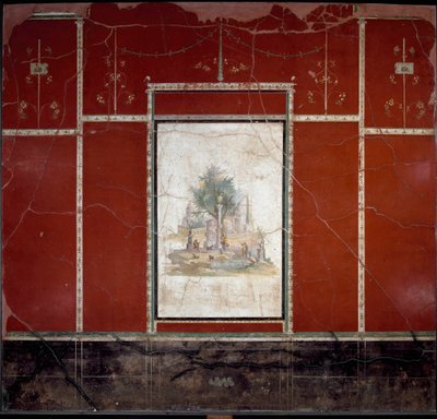 Römische Kunst: Bukolische und heilige Landschaft. Fresko, Meister von Amando zugeschrieben. Aus Boscotrecase, Villa von Agrippa Postumus. 1. Jahrhundert. Neapel, Museo Archeologico Nazionale von Roman