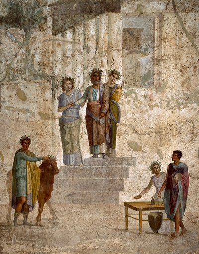 Römische Kunst: „Jason vor seinem Onkel Pelias“ Römisches Fresko des dritten pompejanischen Stils aus Pompeji. 40-60 n. Chr. Neapel von Roman