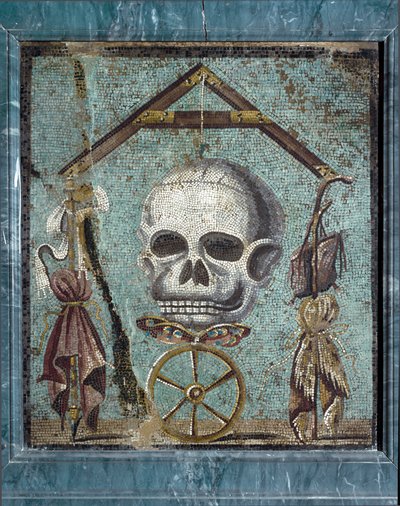 Römische Kunst: Memento mori, Symbole des Lebens und des Todes (Mosaik aus Pompeji, 2. Stil) von Roman