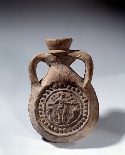 Römische Kunst: Terrakotta-Eulogie-Bulb mit Fuß, der einen Heiligen darstellt von Roman