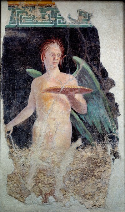 Römische Kunst: Fresko des geflügelten Genies aus Pompeji - Ende des 1. Jahrhunderts v. Chr. von Roman
