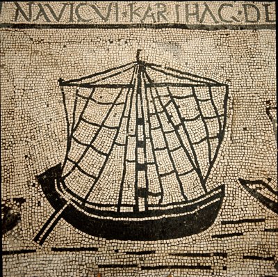 Römische Kunst: Frachtschiff. Mosaik des 3. Jahrhunderts n. Chr. Ostia, Piazzale delle Corporazioni, Italien von Roman