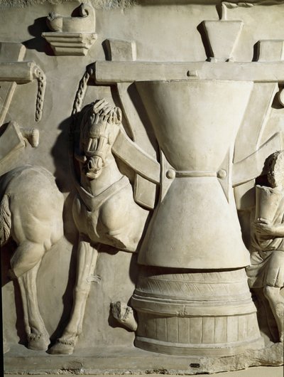 Römische Kunst: Flachrelief, das ein Mühlrad darstellt (1. Jahrhundert n. Chr.) von Roman
