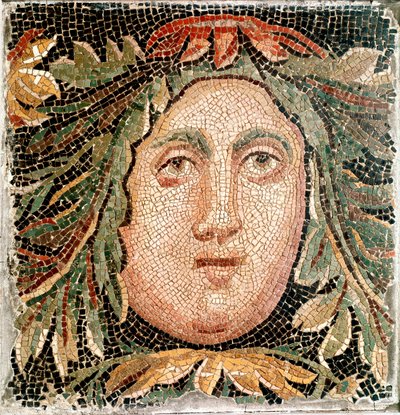Römische Kunst: Mosaik, das den Kopf einer Meeresgottheit darstellt von Roman