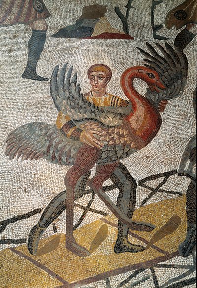 Römische Kunst: Transport von Straußen nach Rom (Detail des Mosaiks „Die kleine Jagd“ 315-350 n. Chr.) von Roman