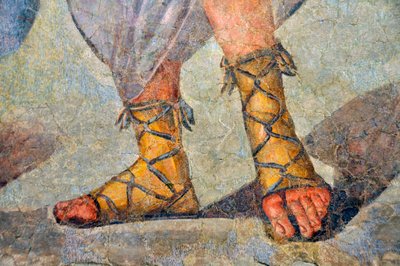 Römische Schuhe mit Schnürung. Detail. Spätes 2. - frühes 3. Jahrhundert (Fresko) von Roman
