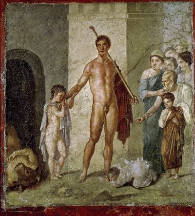 Theseus befreit Kinder vom Minotaurus, aus dem Haus des Gavius Rufus, Pompeji, 4. pompejanischer Stil, ca. 50-79 n. Chr. von Roman