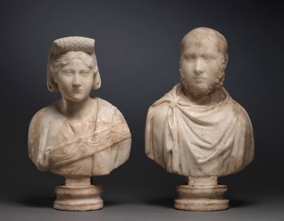 Porträtbüste eines aristokratischen Mannes und Porträtbüste einer aristokratischen Frau, ca. 270-280 von Roman Imperial Period