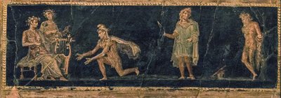 Der musikalische Wettstreit zwischen Apollo und Marsyas von Roman Pompeian wall painting.