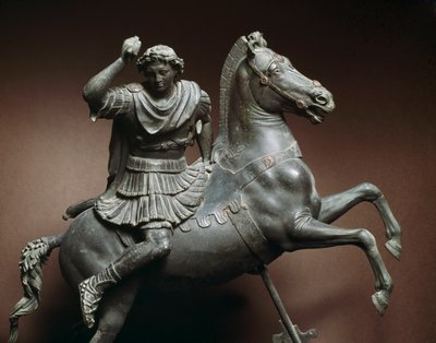 Alexander der Große (356-323 v. Chr.) auf dem Pferd. Das Pferd wäre Bucephalus. Bronzeskulptur nach einem Original von Lysipp von Sicyon (395-305 v. Chr.) Neapel, Nationales Archäologisches Museum von Roman Roman