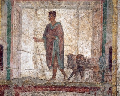 Antikes römisches Fresko A.D.metus mit Eber und Löwe, die an einen Streitwagen gespannt sind von Roman Roman