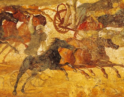 Detail aus Fresko, das ein Wagenrennen darstellt, aus Pompeji, Italien von Roman Roman
