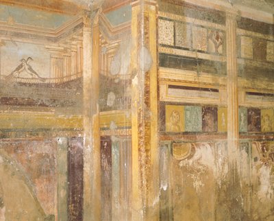 Detail des Freskos, Teil der Wanddekorationen, Haus des Labyrinths, Pompeji, Kampanien, Römische Zivilisation von Roman Roman