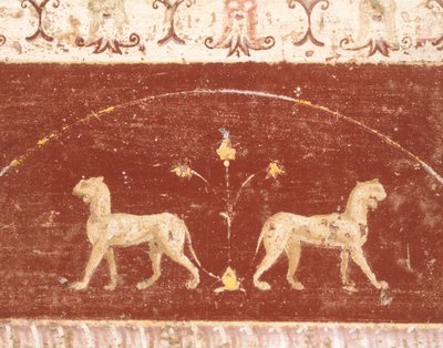 Freskodekoration aus dem Tablino-Saal, Haus von Marcus Lucretius Fronto, Pompeji, Kampanien, Römische Zivilisation von Roman Roman
