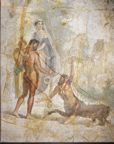 Fresko, das Herkules, Deianira und Hyllus beim Überqueren des Flusses Evenus darstellt, aus Pompeji, Italien von Roman Roman